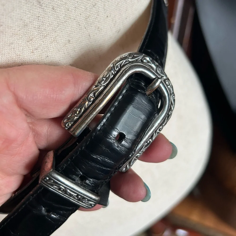 Vintage BRIGHTON Faux Tortoise Links & Black Leather Belt